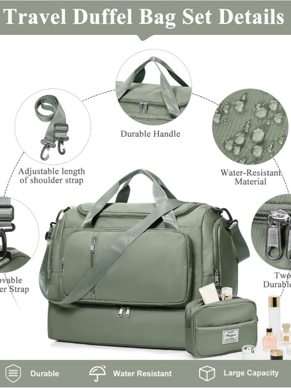 Travel Duffle Bag with Shoes Compartment,Overnight Weekender Bags for Women | Ca - Picture 6 of 8